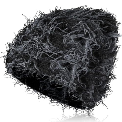 Chuarry Distressed Knitted Beanie Fuzzy Winter Hat - color: Black and Gray