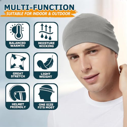 Headshion 100% Cotton Skull Caps Beanie Sleeping Hats for Men Women - color: Pure Grey & Ivory White