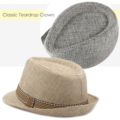 Lisianthus Mens Short Brim Summer Panama Fedora Trilby Sun Hat - color: Stripe Band Light Khaki