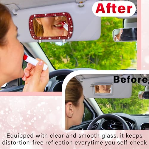 BFXM Car Visor Mirror, Clip-On Car Mirror Vanity with Red Bling Diamonds - color: Red