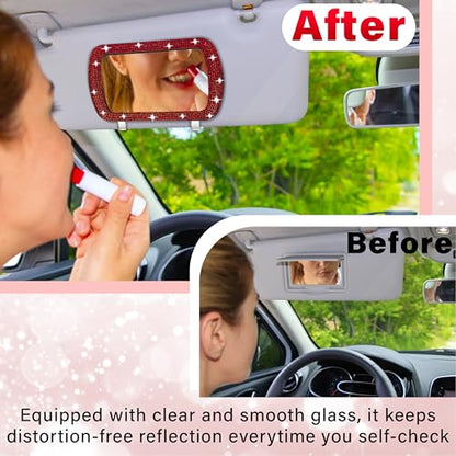 BFXM Car Visor Mirror, Clip-On Car Mirror Vanity with Red Bling Diamonds - color: Red