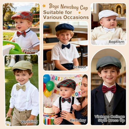 American Trends Baby Boy Newsboy Cap 2 Pack with Bow Tie - color: Black Grid, size: 4-8 Years