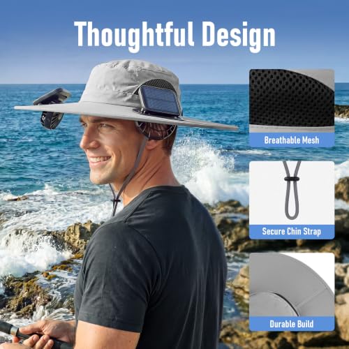 Zaximap Solar Fan Hat with Steel Brim for Men Women UPF 50+ Garden Outdoor Fishing Beach Essential - color: Deep Khaki