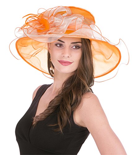 SAFERIN Women's Organza Church Fascinator Bridal Tea Party Wedding Hat - color: 2867-orange Off White