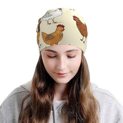 Funny Bigfoot Sasquatch Full Moon Slouchy Beanie for Men & Women Hip-Hop Baggy Skull Cap Fashion Thin Dwarf Knit Hat - color: A Brood of Chickens