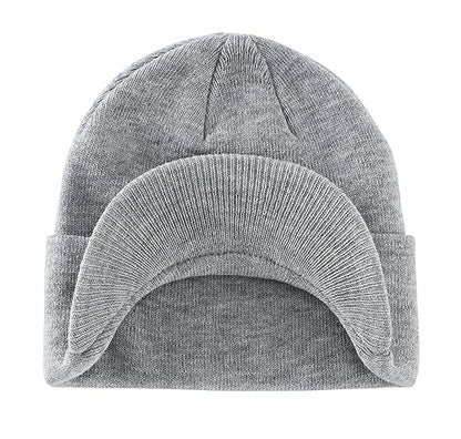 Home Prefer Men's Winter Beanie Hat with Brim Warm Double Knit Cuff Beanie Cap Watch Radar Hat - color: Ash