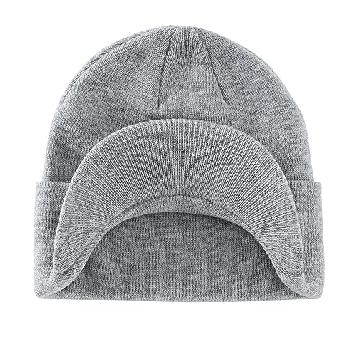Home Prefer Men's Winter Beanie Hat with Brim Warm Double Knit Cuff Beanie Cap Watch Radar Hat - color: Ash