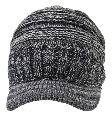 C.C Trendy Warm Oversized Chunky Soft Oversized Ribbed Slouchy Knit Hat with Visor Brim - color: Black Mix