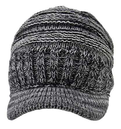 C.C Trendy Warm Oversized Chunky Soft Oversized Ribbed Slouchy Knit Hat with Visor Brim - color: Black Mix