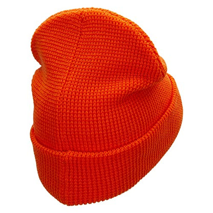 Waffle Knit Cuff Beanie - color: Orange