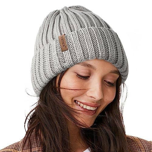 FURTALK Winter Hats for Women Fleece Lined Beanie Knit Chunky Womens Snow Cap - color: Grey