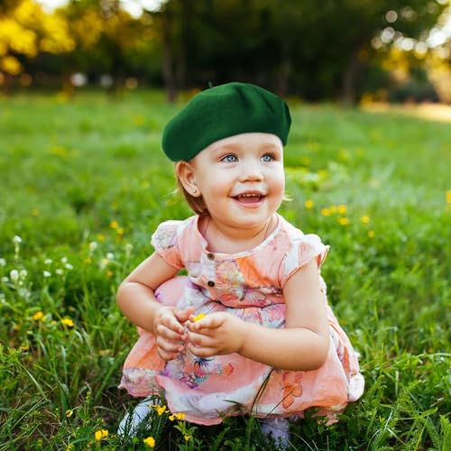 Wheebo Berets for Kids Wool French Beret Hats Artist Painter Hats for Little Girls Boys Solid Color Style - color: Dark Green