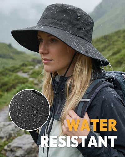 Women Sun Hat with Ponytail Hole Wide Brim Bucket Sun Protection for Summer - color: Black