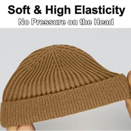 vidsel Thin Wool Fisherman Beanie for Men Short Knit Cuff Trawler Watch Hat - color: 1pcs-light Coffee