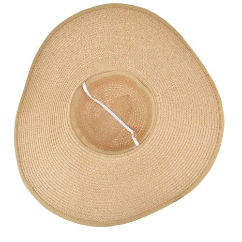 DRESHOW Big Straw Sun Hats for Women Floppy Foldable Roll up Beach Cap Sun Hat UPF 50+ Vacation Honeymoon Embroidered Hat - color: Aca Khaki 5.9' Brim