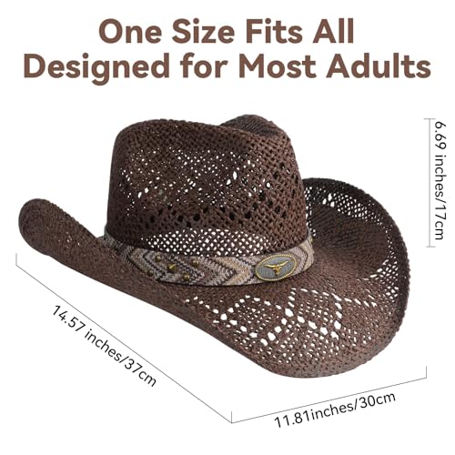 WQWOVRVO Cowboy Hat,Cowgirl Hat,Cowboy Hats for Women/Mens/Straw Wide with Shapeable Brim Western Cowboy Hat for Womens - color: Brownish Color