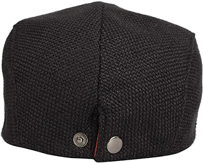 Cabbie Hats for Men Summer,Cotton Beret Newsboy Hat Ivy Gatsby Adjustable Flat Cap Beret for Driving - color: A02-black
