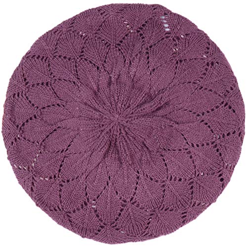 an Womens Lightweight Cut Out Knit Beanie Beret Cap Crochet Hat - Many Styles - color: 2681purple