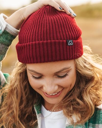 Hat Hut Wool Beanie Satin Lined Winter Hats Slouchy Beanie with Silk Lining Warm Wool Knit Ski Hat Cuffed Cap Women Men - color: Dark Red