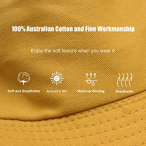 Bucket Hat for Women Men, Reversible Cotton Summer Sun Beach Cap Solid Color Style - color: A-apricot