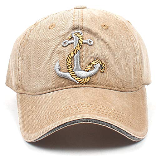 Anchor Embroidered Cotton Washed Dad Hat Distressed Retro Baseball Hat - color: Khaki