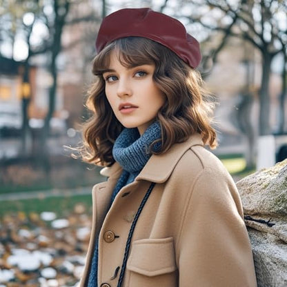 choyaxo Women PU Leather French Beret - color: Red