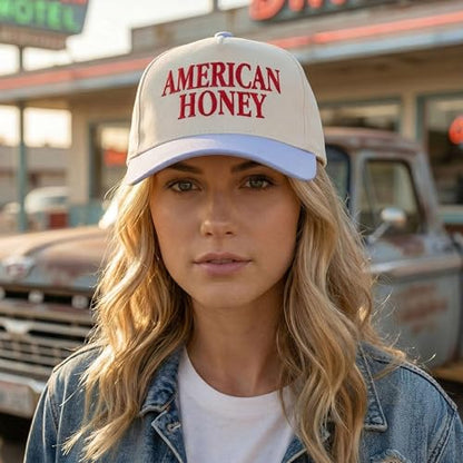 D&Y Retro 2-Tone Canvas Baseball Cap for Women - Funny Embroidered Distressed Snapback, Adjustable Cotton Dad Hat - color: American Honey-lt Blue