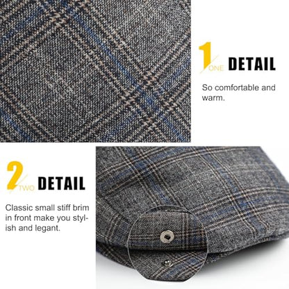 Sumolux Mens Newsboy Hat Flat Cap Gatsby Lvy Irish Hats Driving Cabbie - color: B Grey Plaid