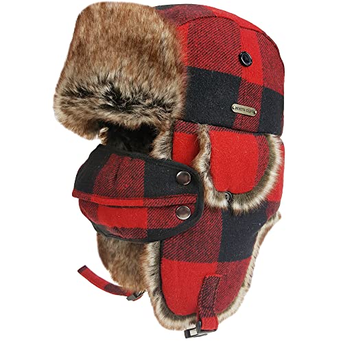 Unisex Winter Trapper Hat Cold Proof Keep Warm Hat with Ear Flaps for Hunting Skiing Trooper Winter Outdoor Activities - color: Red Plaid With Mask, size: Large-X-Large