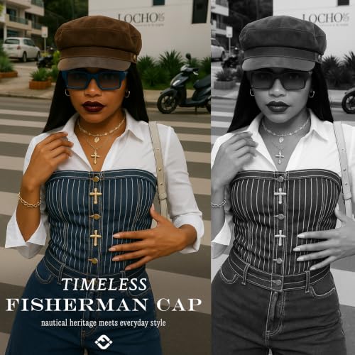 Funky Junque Greek Fisherman Newsboy Cap, Cotton Captains Bakerboy Hat - color: 2 Pack - Faux Suede - Black & Mocha