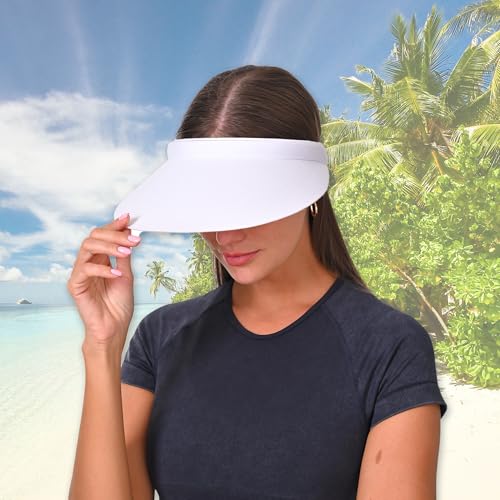 2 Pack Sun Visors Women Wide Brim Clip on Summer Hats Adjustable UV Protection - color: 2pcs,white