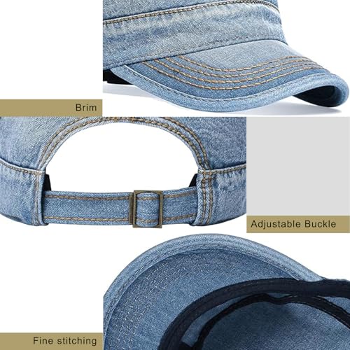Cadet Army Cap Military Style Hats Flat Top Cap Baseball Hat for Men Women - color: Denim Light Blue