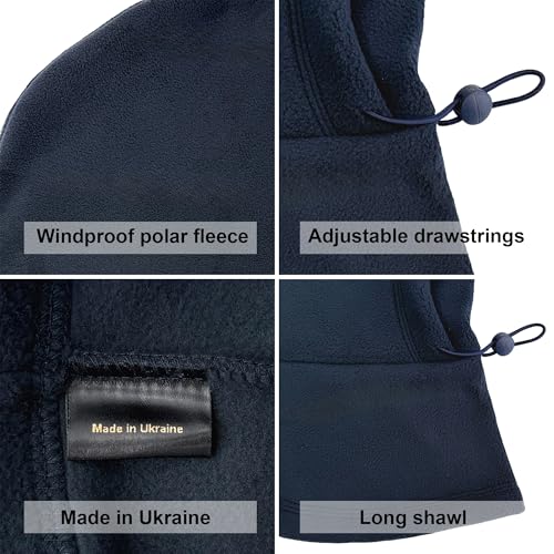 Fleece Balaclava Over Helmet - Warm Helmet Ninja Hood - Snowboard Hooded Hat Neck Gaiter Ski Mask - color: Jeans, size: One Size