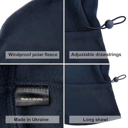 Fleece Balaclava Over Helmet - Warm Helmet Ninja Hood - Snowboard Hooded Hat Neck Gaiter Ski Mask - color: Jeans, size: One Size