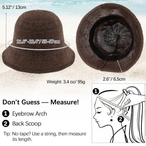 Babalet Mesh Woven Bucket Sun Hats for Women Floppy Wide Brim Beach Bucket Hat Foldable Lightweight UV Protection Summer Cap - color: Coffee