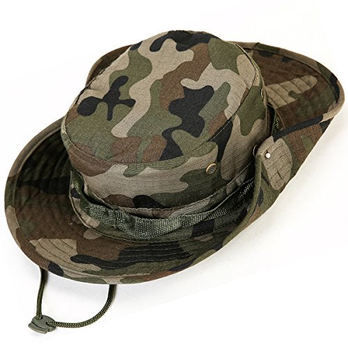 Wide Brim Boonie Hat, Men & Women Top Camo Bucket Hats for Safari Military Beach - color: Coffee Camouflage