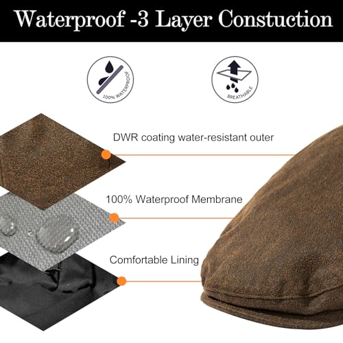 TOP-EX UPF 50+ Waterproof Newsboy Flat Cap for Men, XL/XXL - color: Coffee (Waterproof Waxed Cotton), size: 3X-Large