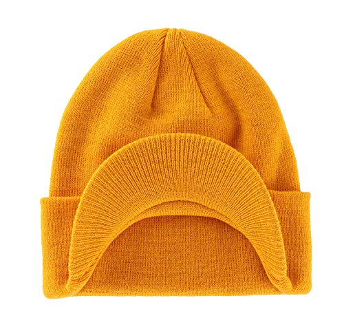 Home Prefer Men's Winter Beanie Hat with Brim Warm Double Knit Cuff Beanie Cap Watch Radar Hat - color: Yellow