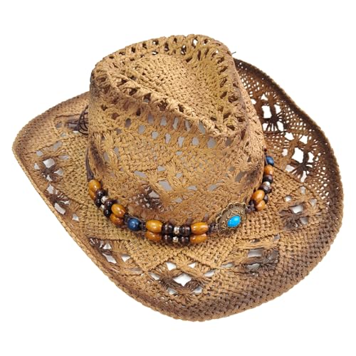 Straw Cowboy Hat for Women, Cowgirl Hat Wide Brim Western Cowboy Hat - color: Style8