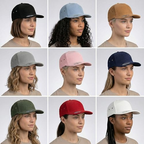 7 Panel Corduroy Cap – Structured Cotton Snapback Flat Bill Adjustable Unisex Streetwear Hat - color: Light Pink