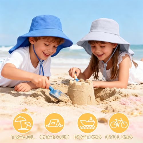 ZOORON Outdoor Kids Sun Hat with Neck Flap UPF 50+ Sun Protection Fishing Hat Wide Brim Summer Kids Beach Hats for Girls Boys - color: 1pack-grey