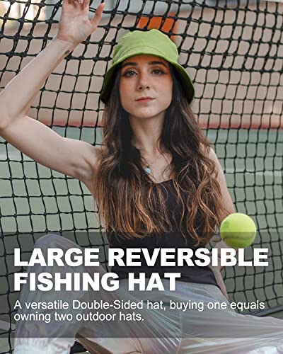Zylioo XXL Bucket Hat for Big Heads, Reversible Fishing Sun Hat - color: Black-avocado Green, size: X-Large-XX-Large