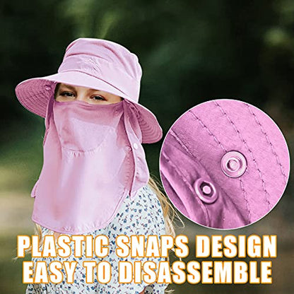 Fishing Hat for Men & Women, Sun Protection Hat with Face Cover & Neck Flap - color: Pink