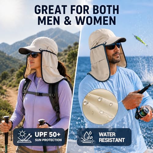 Palmyth Fishing Sun Hat with Detachable Neck Flap UPF 50+ Baseball Cap - color: Beige