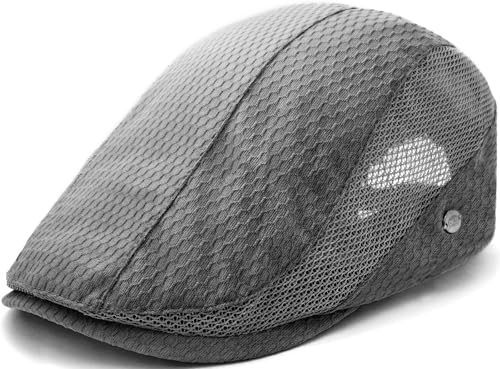 Mesh Cap Breathable Summer Newsboy Hat Adjustable Beret Ivy Cap Irish Cabbie Driving Fishing Hats - color: Dark Gray
