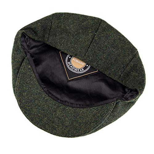 VOBOOM Men's Herringbone Flat Ivy Newsboy Hat Wool Blend Gatsby Cabbie Cap - color: Army Green, size: 7 7/8
