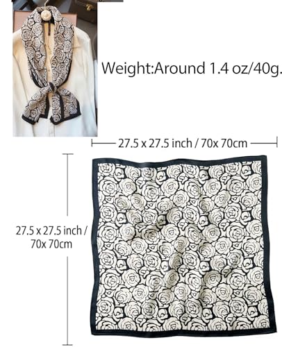 Dailyacc Hair Bandanas Scarf For Women Lightweight Fashion Neck Silk Satin Head Scarves For Sleeping Handbags Scarf - color: 28-black Peony/27.5*27.5in