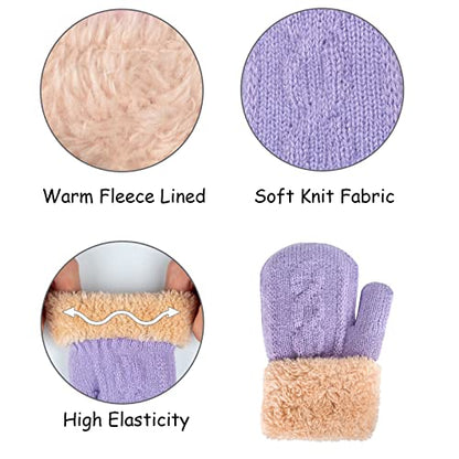 Kids Winter Beanie Scarf Gloves Set - Thermal Fleece Lined Knit Hat, Soft Neck Warmer & Mittens for Girls & Boys 1-10 Years - color: Purple-s, size: 1-5 years