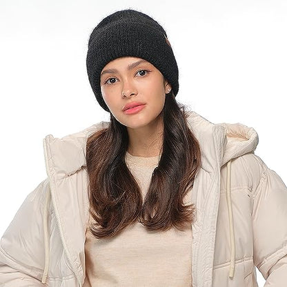C.C Fuzzy Beanie for Women Unisex - Acrylic Stretchable Soft Warm Knit Winter Skully Hat - color: Recycled Yarn-black