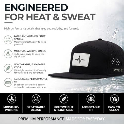VYBE Performance Snapback Hat - Water-Repellent, Breathable Athletic Baseball Cap for Golf, Gym, Sports, Water - color: Midnight Vybe